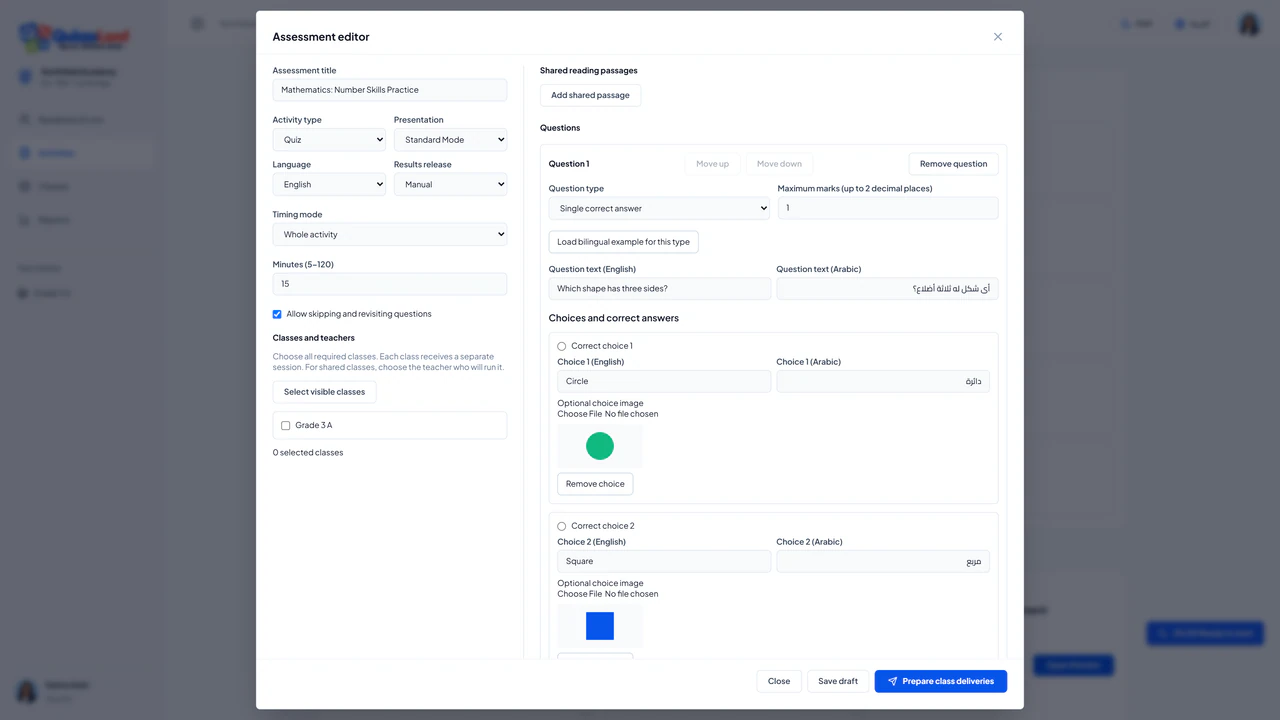 Assessment editor and settings